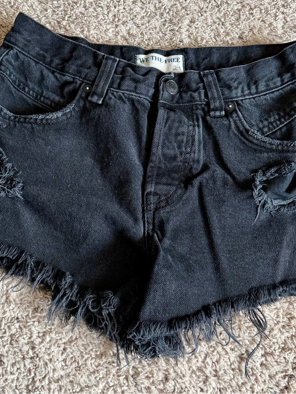 We The Free Free People Black Distressed Denim Shorts Size 24